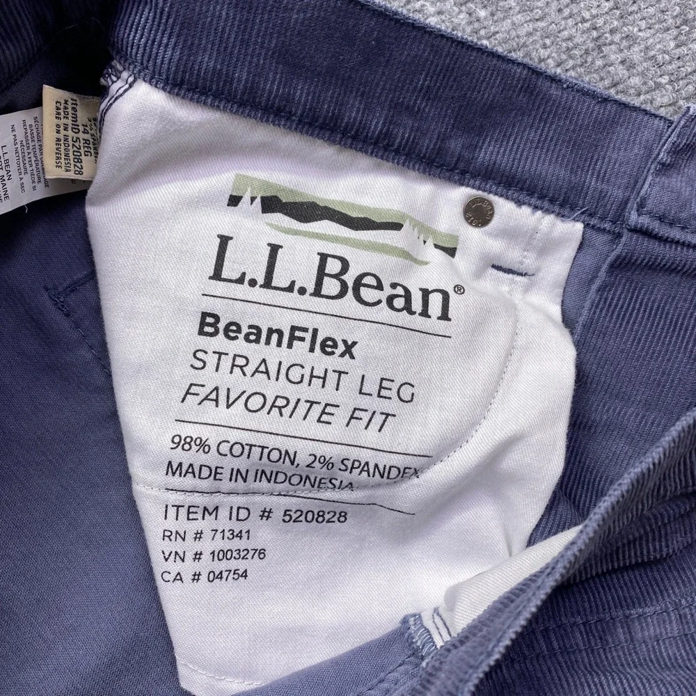LL Bean BeanFlex Straight Leg Favorite Fit Corduroy Pants Blue 14 Reg 520828